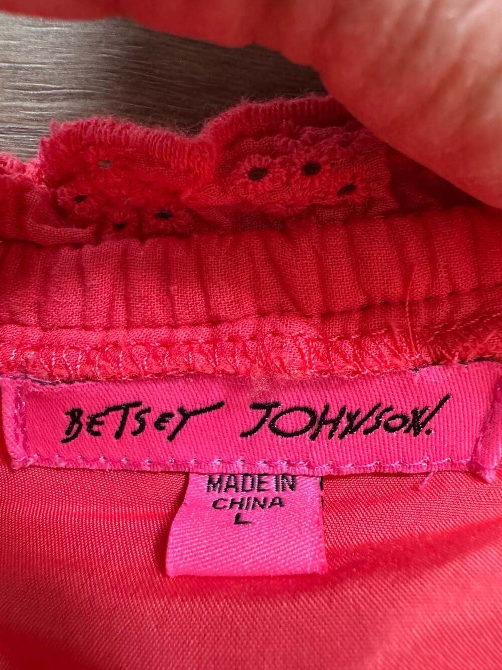 Betsey Johnson Paradise Pink Eyelet Off Shoulder Midi Dress Large Cottagecore - Picture 13 of 16
